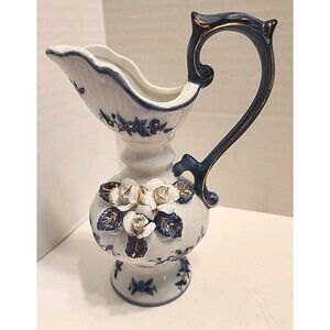 Brinn's Pittsburgh PA Small Decorative Bud Vase Floral Hand Painted Cobalt Blue